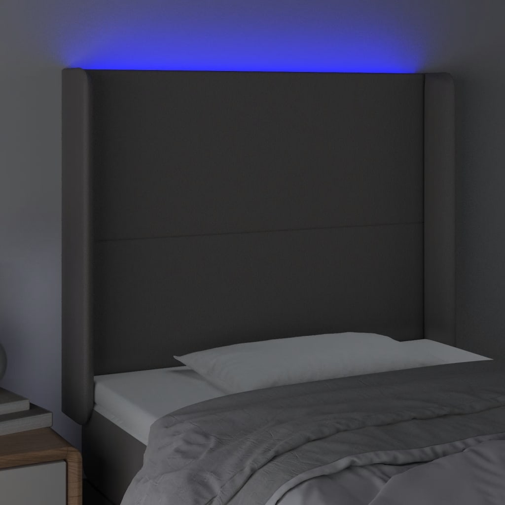 Κεφαλάρι Κρεβατιού LED Γκρι 83x16x118/128 εκ. Συνθετ. Δέρμα