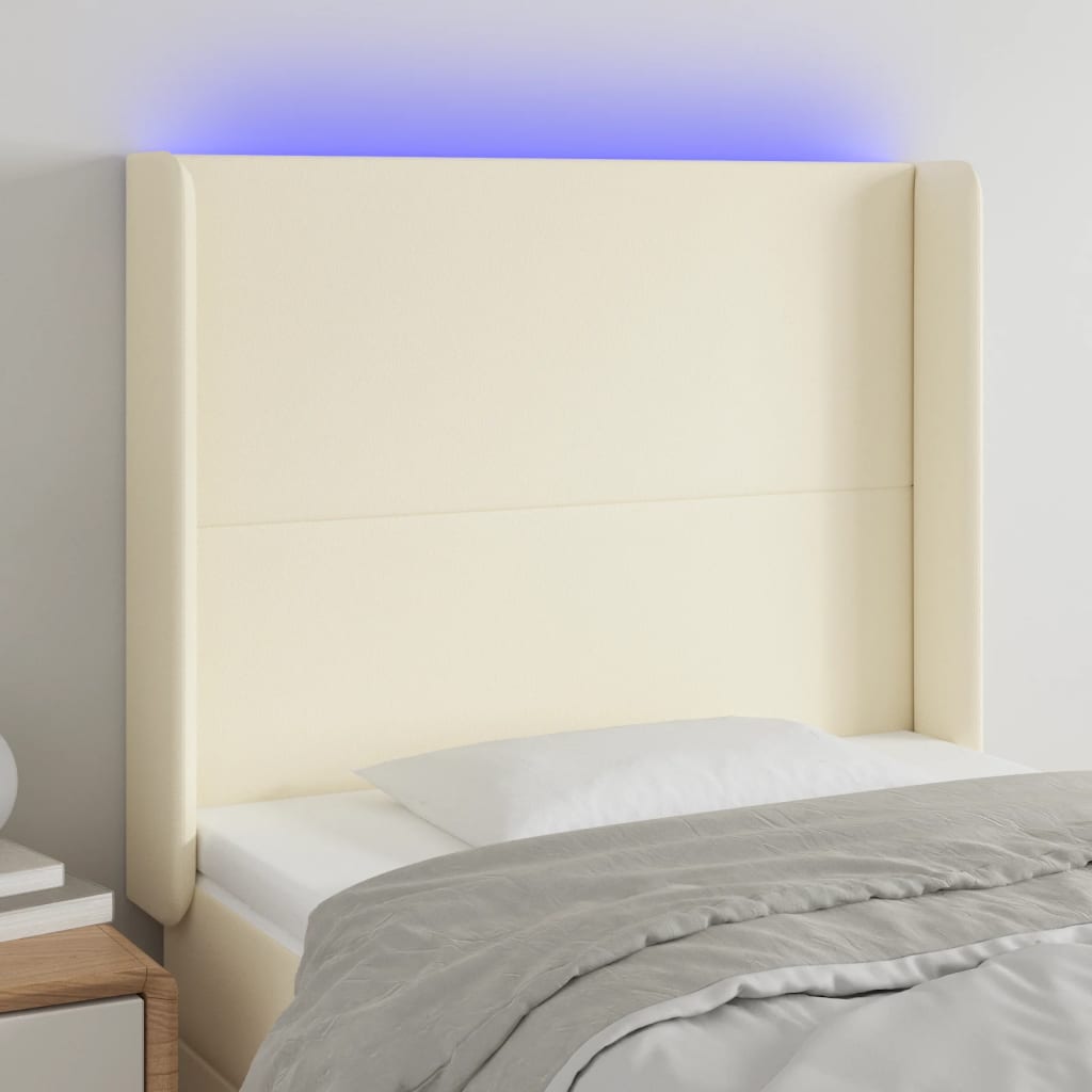 Κεφαλάρι Κρεβατιού LED Κρεμ 93x16x118/128εκ. Συνθετ. Δέρμα