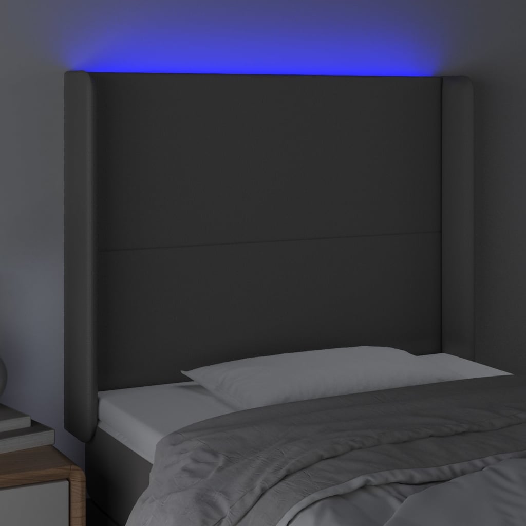 Κεφαλάρι Κρεβατιού LED Γκρι 103x16x118/128 εκ. Συνθετ. Δέρμα