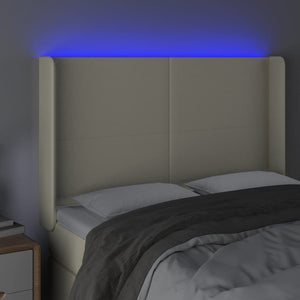 Κεφαλάρι Κρεβατιού LED Κρεμ 147x16x118/128 εκ. Συνθετ. Δέρμα