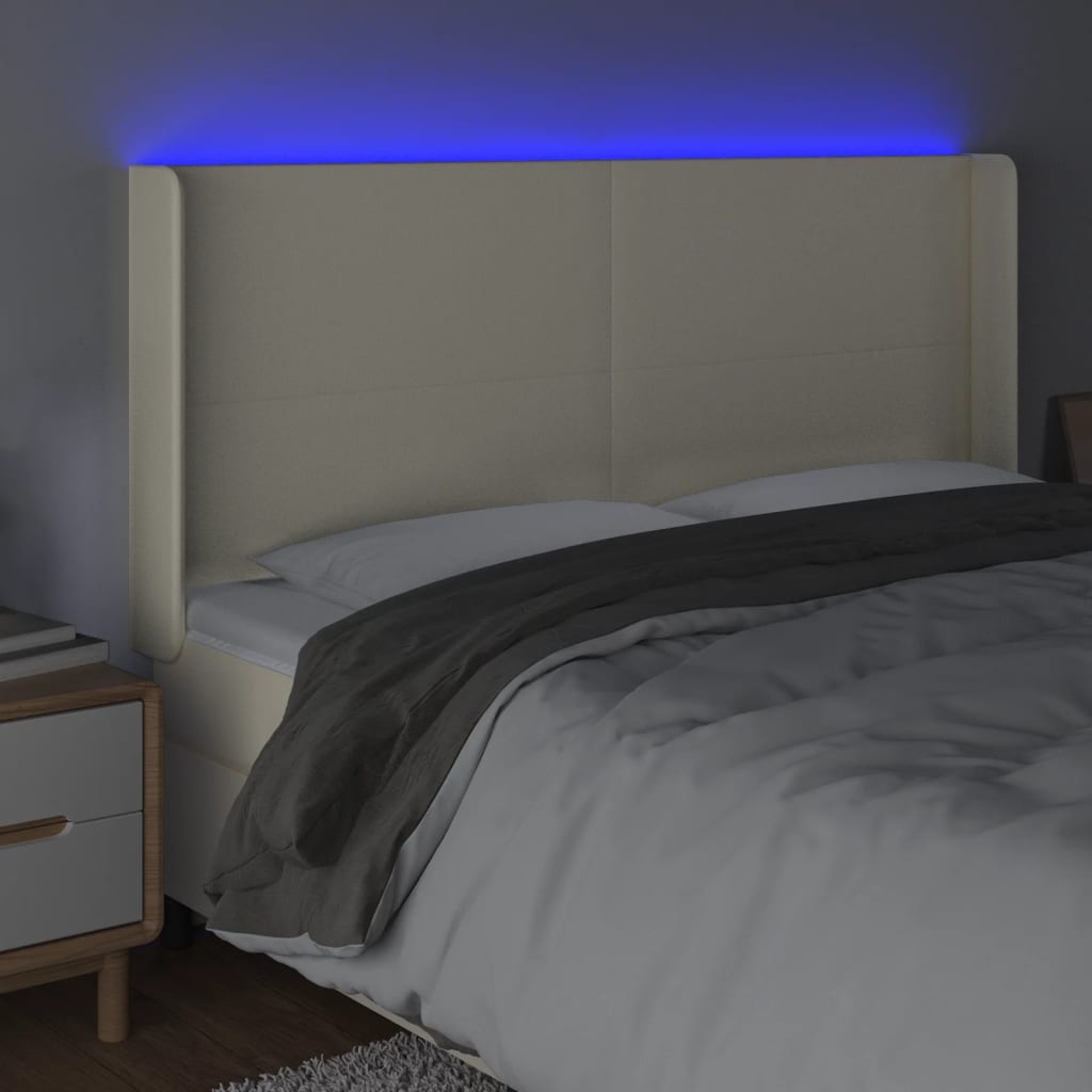 Κεφαλάρι Κρεβατιού LED Κρεμ 163x16x118/128 εκ. Συνθετ. Δέρμα - Pakobazaar