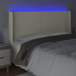Κεφαλάρι Κρεβατιού LED Κρεμ 163x16x118/128 εκ. Συνθετ. Δέρμα - Pakobazaar