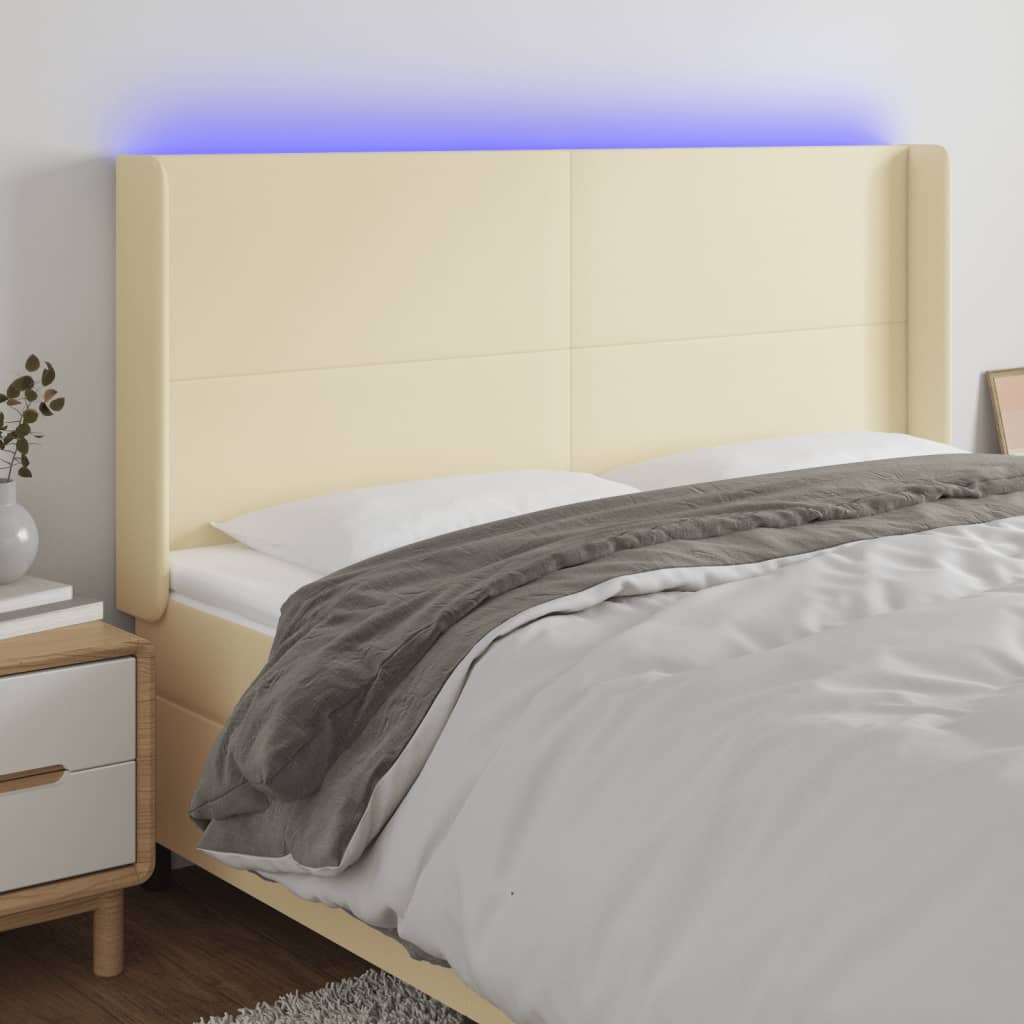 Κεφαλάρι Κρεβατιού LED Κρεμ 163x16x118/128 εκ. Συνθετ. Δέρμα - Pakobazaar