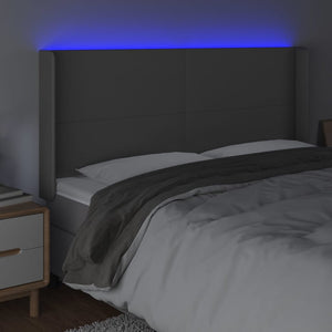 Κεφαλάρι Κρεβατιού LED Γκρι 163x16x118/128 εκ. Συνθετ. Δέρμα