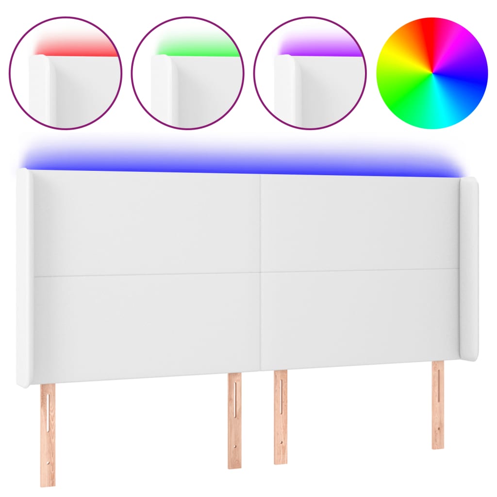 Κεφαλάρι Κρεβατιού LED Λευκό 183x16x118/128 εκ. Συνθετ. Δέρμα