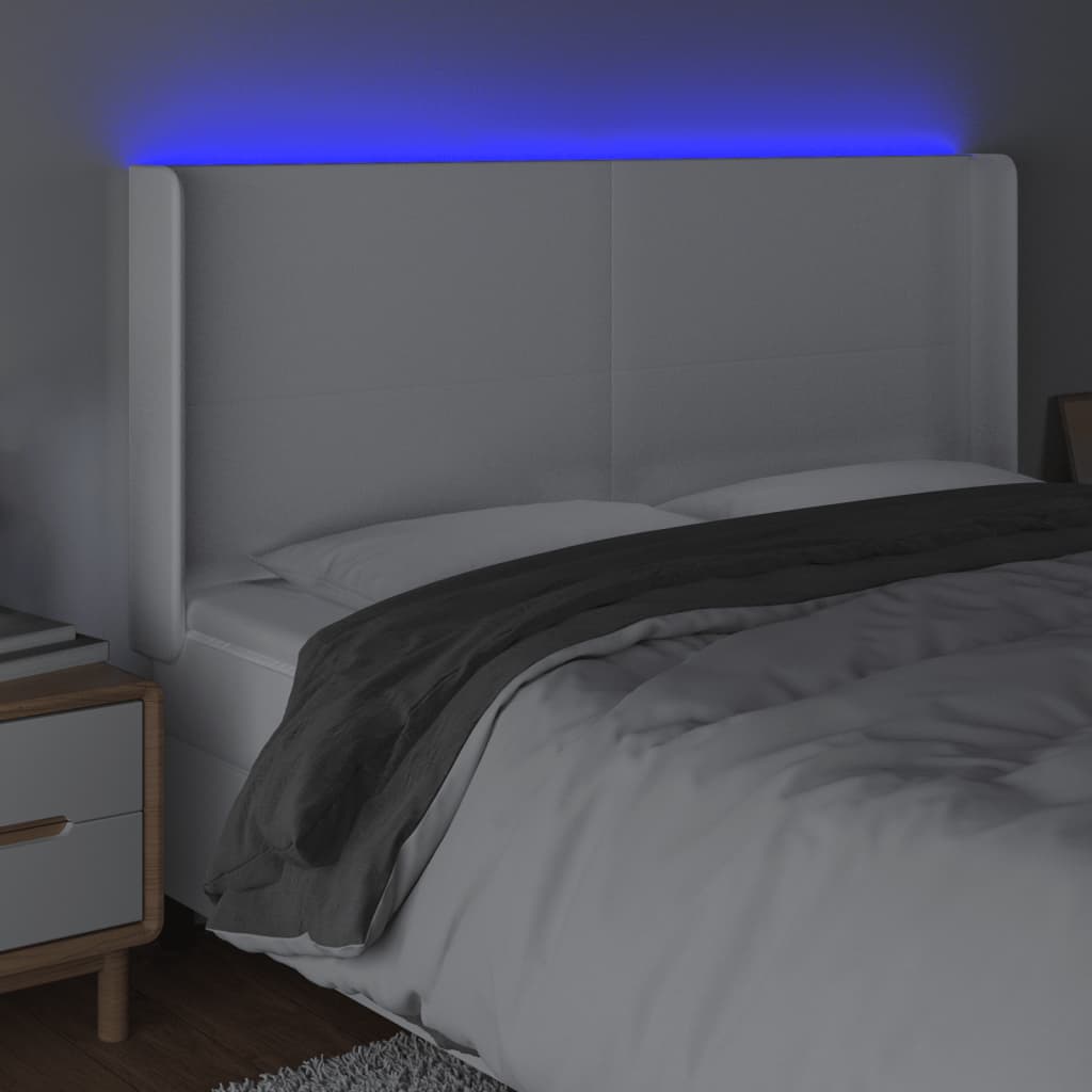 Κεφαλάρι Κρεβατιού LED Λευκό 183x16x118/128 εκ. Συνθετ. Δέρμα