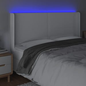 Κεφαλάρι Κρεβατιού LED Λευκό 183x16x118/128 εκ. Συνθετ. Δέρμα