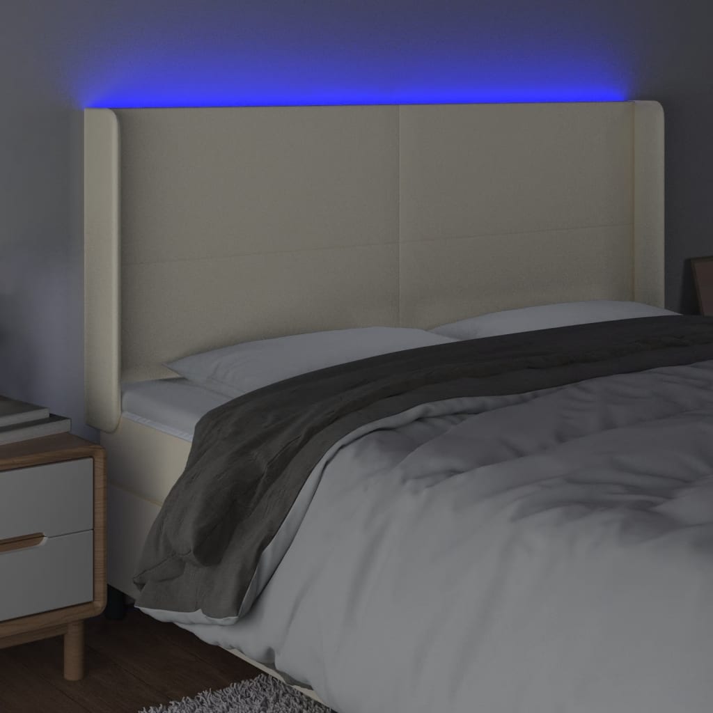 Κεφαλάρι Κρεβατιού LED Κρεμ 183x16x118/128 εκ. Συνθετ. Δέρμα