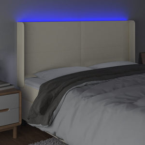 Κεφαλάρι Κρεβατιού LED Κρεμ 183x16x118/128 εκ. Συνθετ. Δέρμα