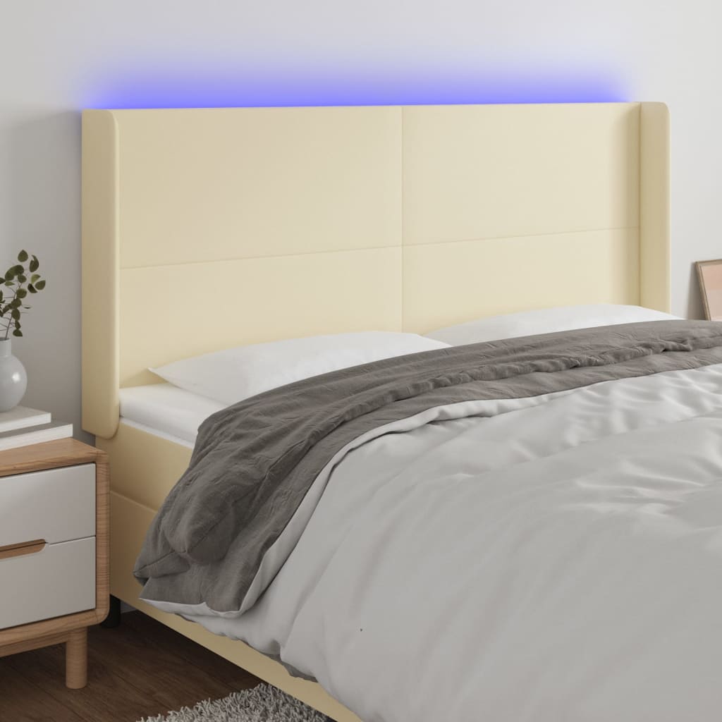 Κεφαλάρι Κρεβατιού LED Κρεμ 183x16x118/128 εκ. Συνθετ. Δέρμα