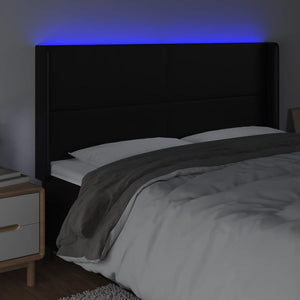 Κεφαλάρι Κρεβατιού LED Μαύρο 203x16x118/128 εκ. Συνθετ. Δέρμα