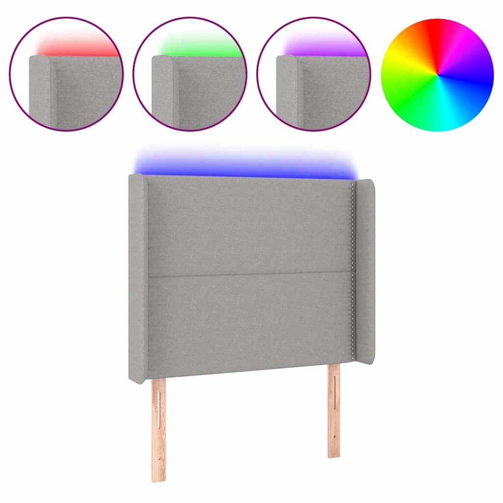 Κεφαλάρι Κρεβατιού LED Ανοιχτό Γκρι 83x16x118/128εκ. Υφασμάτινο