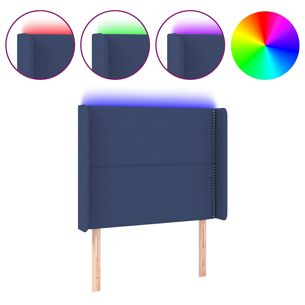 Κεφαλάρι Κρεβατιού LED Μπλε 83x16x118/128εκ. Υφασμάτινο