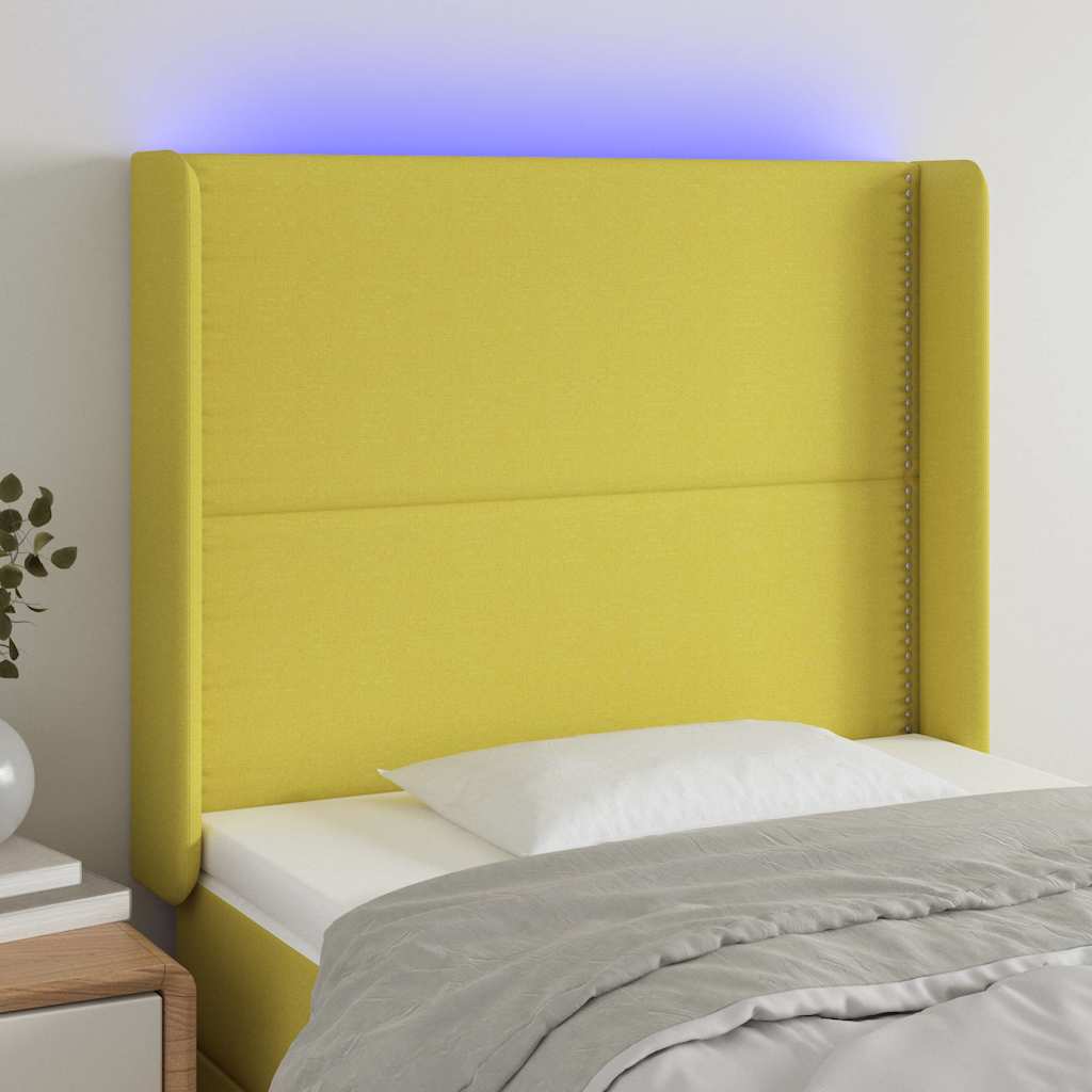 Κεφαλάρι Κρεβατιού LED Πράσινο 103x16x118/128 εκ. Υφασμάτινο