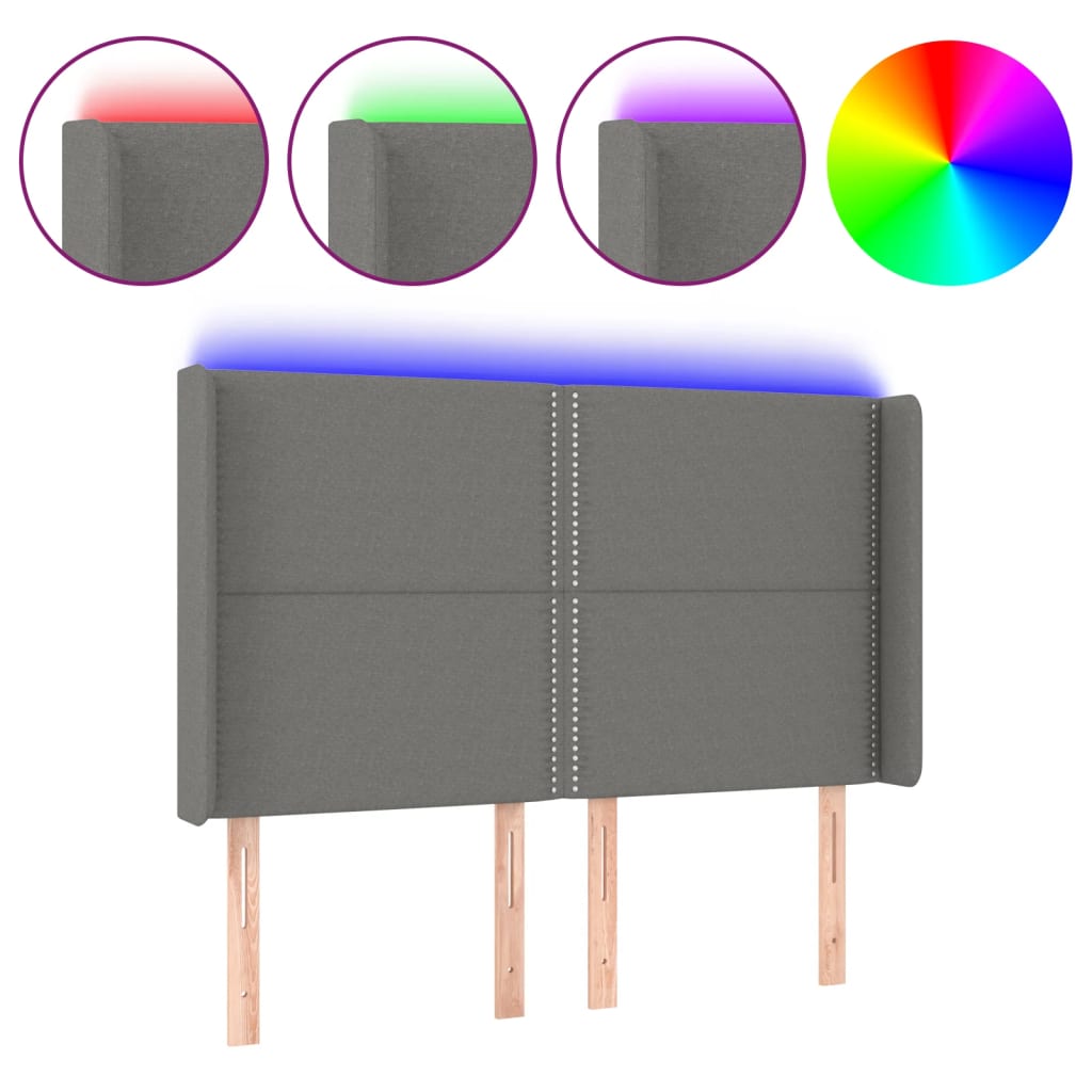 Κεφαλάρι Κρεβατιού LED Σκούρο Γκρι 147x16x118/128εκ. Υφασμάτινο