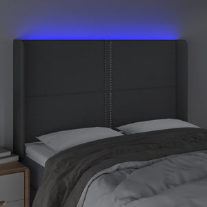 Κεφαλάρι Κρεβατιού LED Σκούρο Γκρι 147x16x118/128εκ. Υφασμάτινο