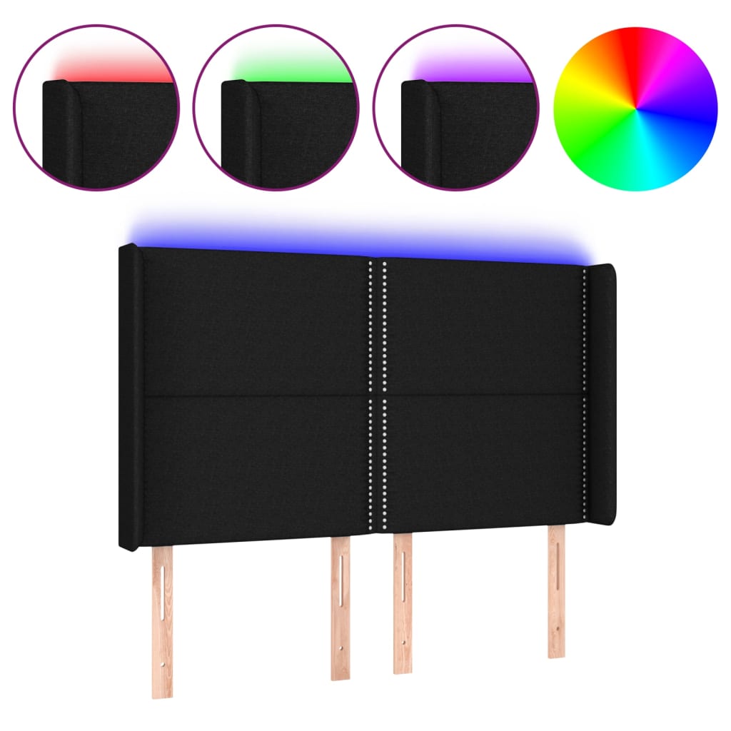 Κεφαλάρι Κρεβατιού LED Μαύρο 147x16x118/128 εκ. Υφασμάτινο