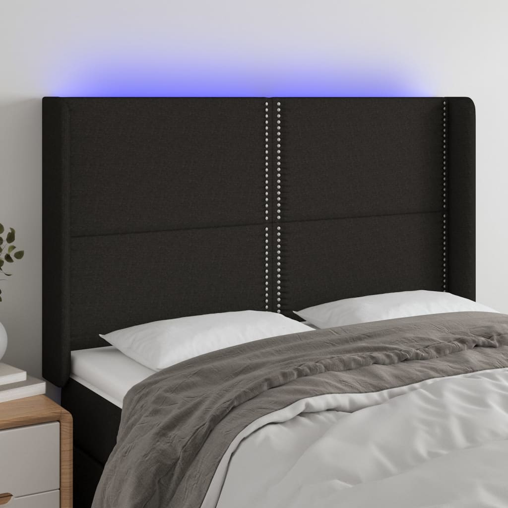 Κεφαλάρι Κρεβατιού LED Μαύρο 147x16x118/128 εκ. Υφασμάτινο