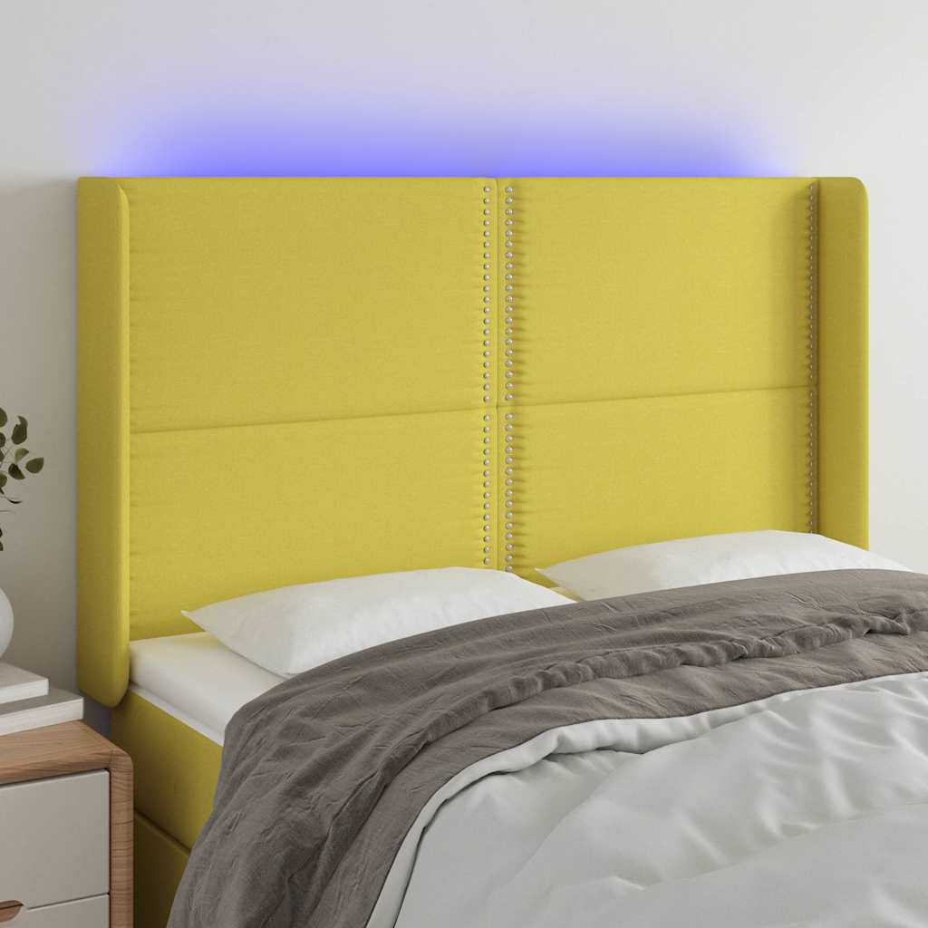 Κεφαλάρι Κρεβατιού LED Πράσινο 147x16x118/128 εκ. Υφασμάτινο