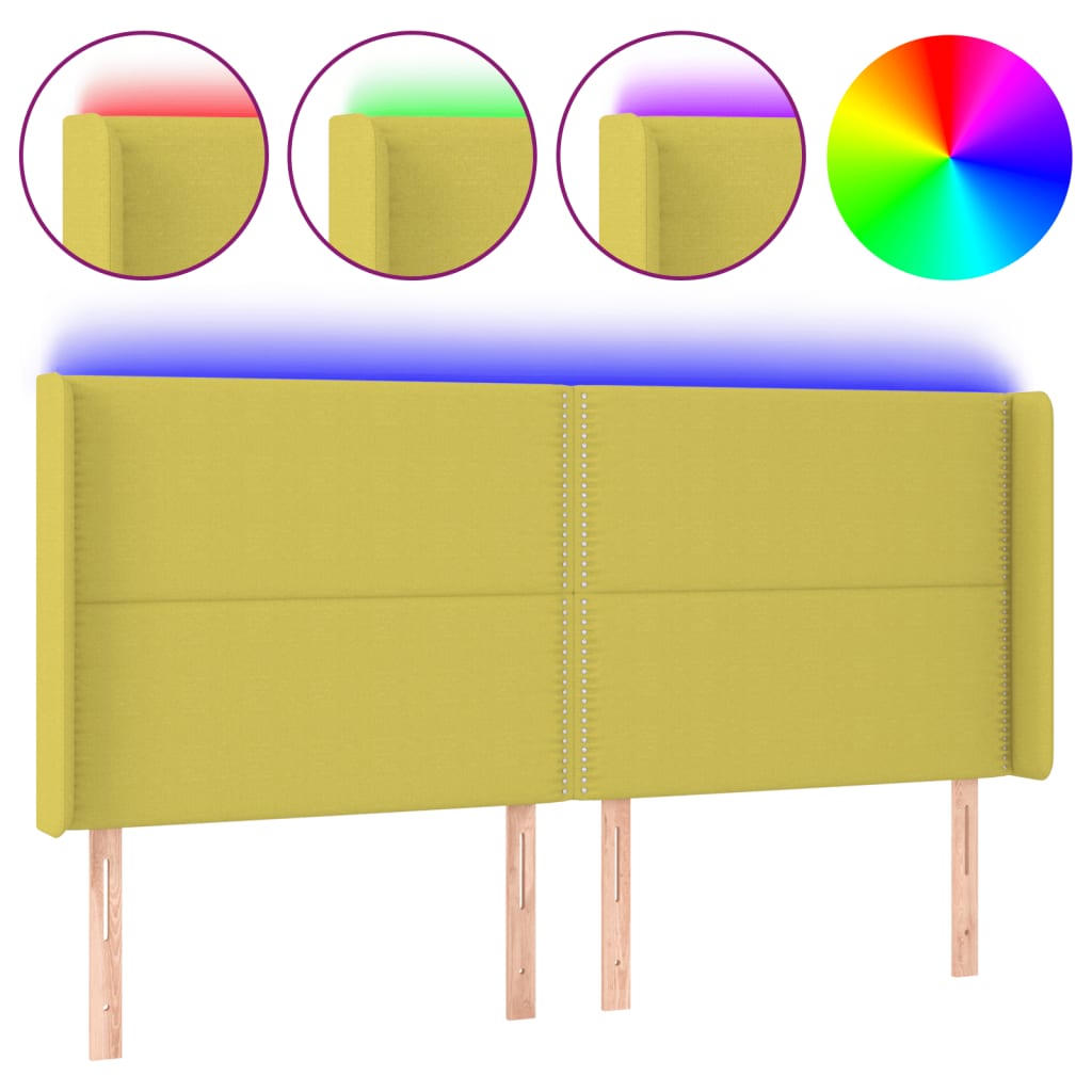Κεφαλάρι Κρεβατιού LED Πράσινο 163x16x118/128 εκ. Υφασμάτινο - Pakobazaar