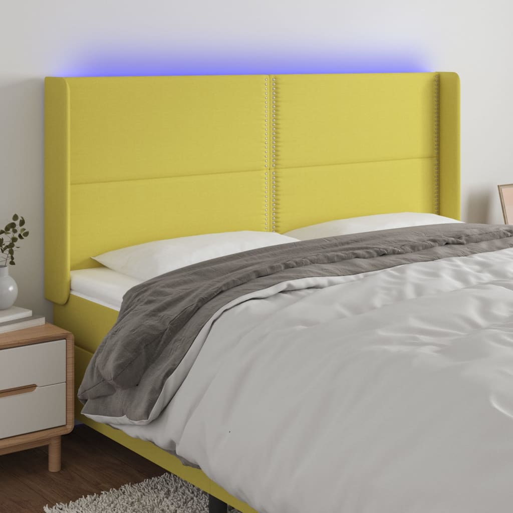 Κεφαλάρι Κρεβατιού LED Πράσινο 163x16x118/128 εκ. Υφασμάτινο - Pakobazaar