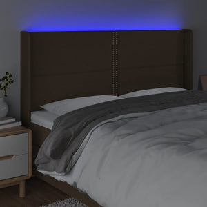 Κεφαλάρι Κρεβατιού LED Σκούρο Καφέ 183x16x118/128εκ. Υφασμάτινο