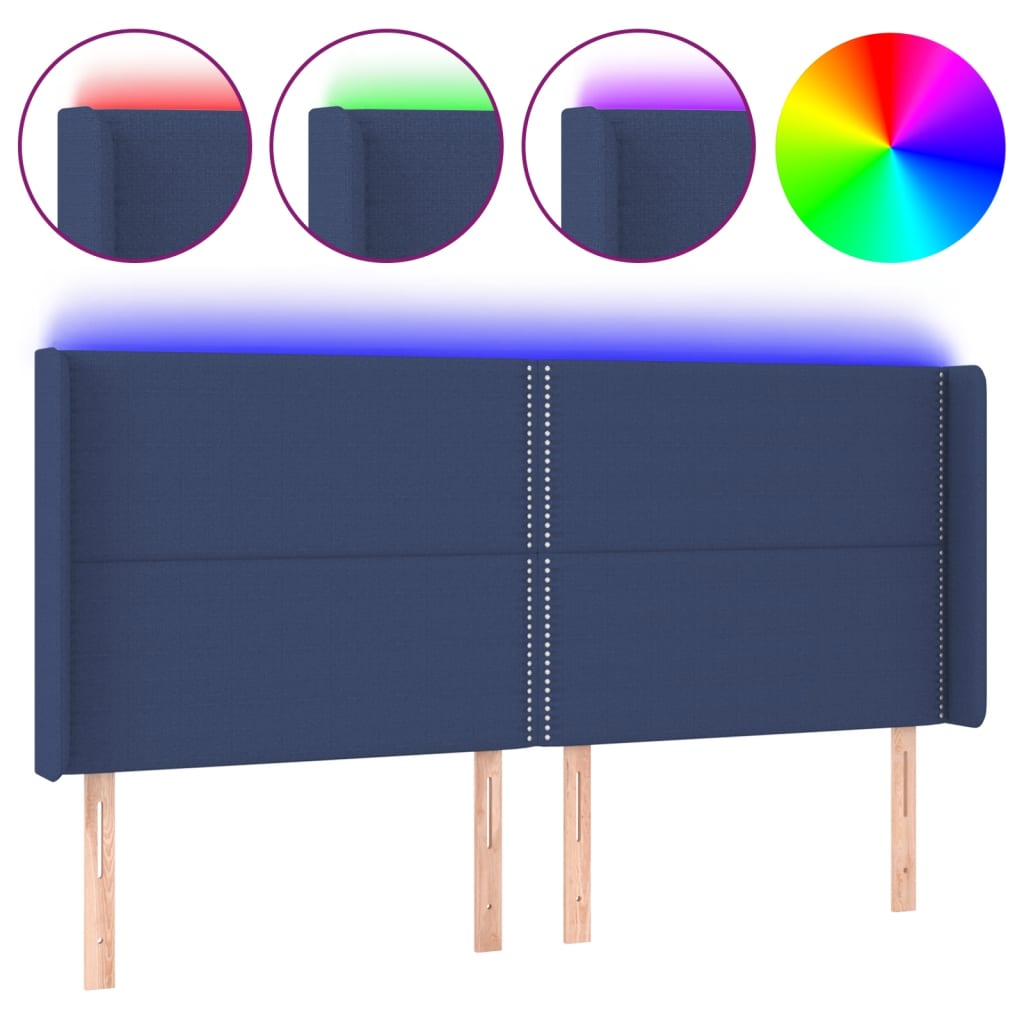 Κεφαλάρι Κρεβατιού LED Μπλε 183x16x118/128 εκ. Υφασμάτινο
