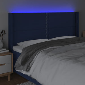 Κεφαλάρι Κρεβατιού LED Μπλε 183x16x118/128 εκ. Υφασμάτινο