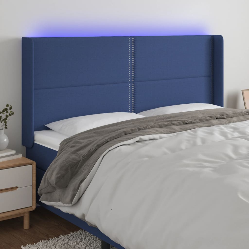 Κεφαλάρι Κρεβατιού LED Μπλε 183x16x118/128 εκ. Υφασμάτινο