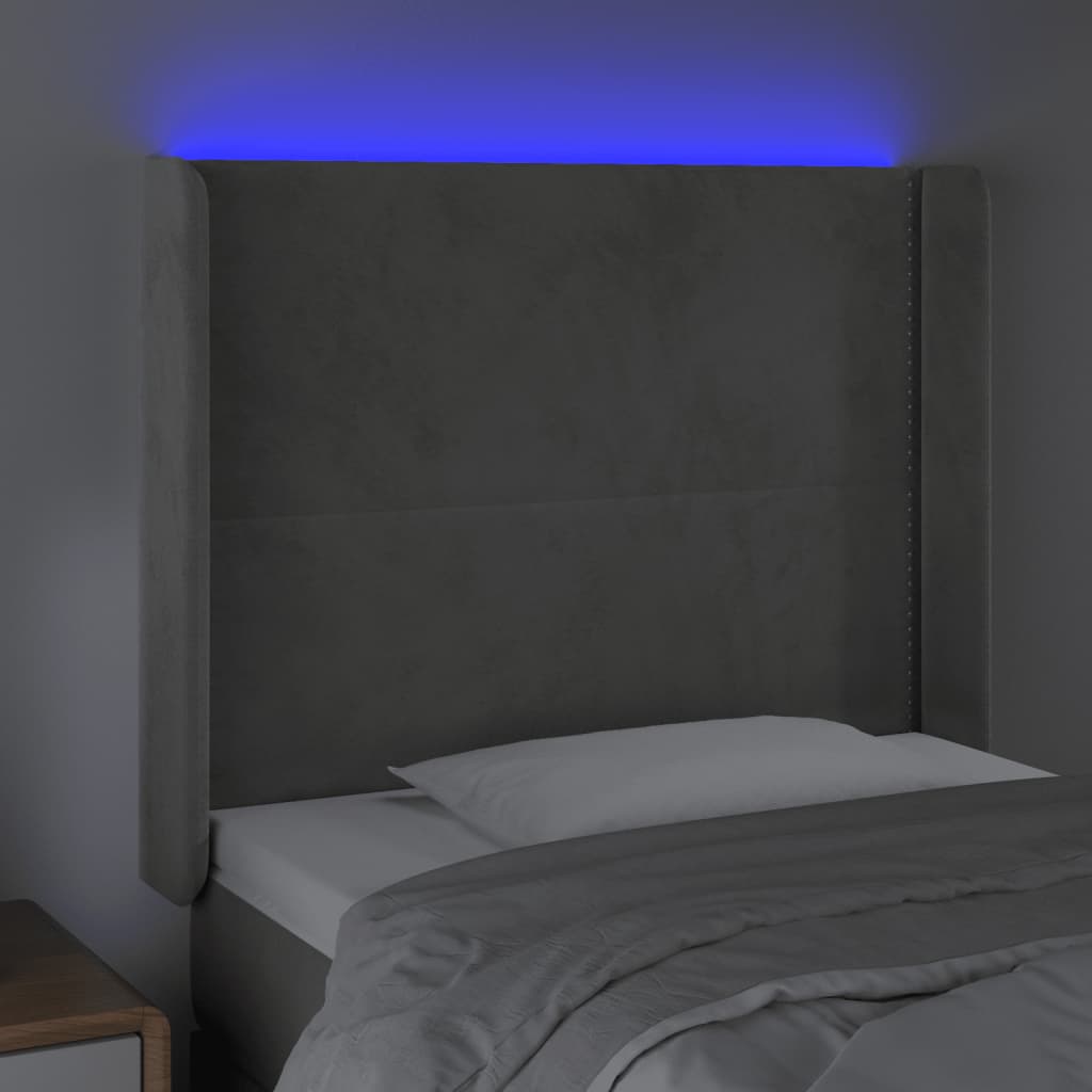 Κεφαλάρι Κρεβατιού LED Ανοιχτό Γκρι 83x16x118/128εκ. Βελούδινο - Pakobazaar