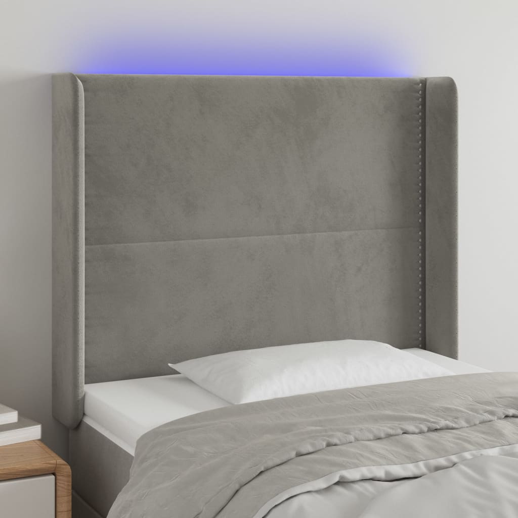 Κεφαλάρι Κρεβατιού LED Ανοιχτό Γκρι 83x16x118/128εκ. Βελούδινο - Pakobazaar