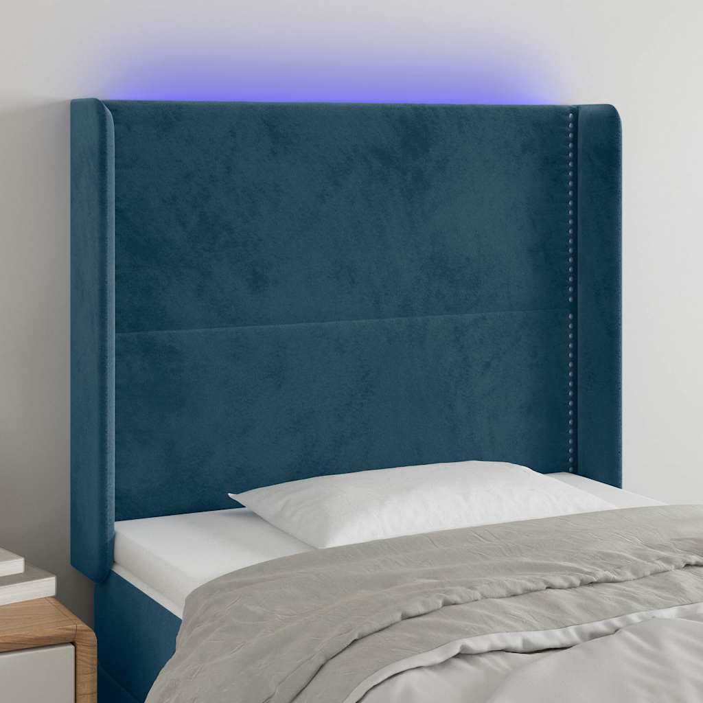 Κεφαλάρι Κρεβατιού LED Σκούρο Μπλε 83x16x118/128εκ. Βελούδινο - Pakobazaar