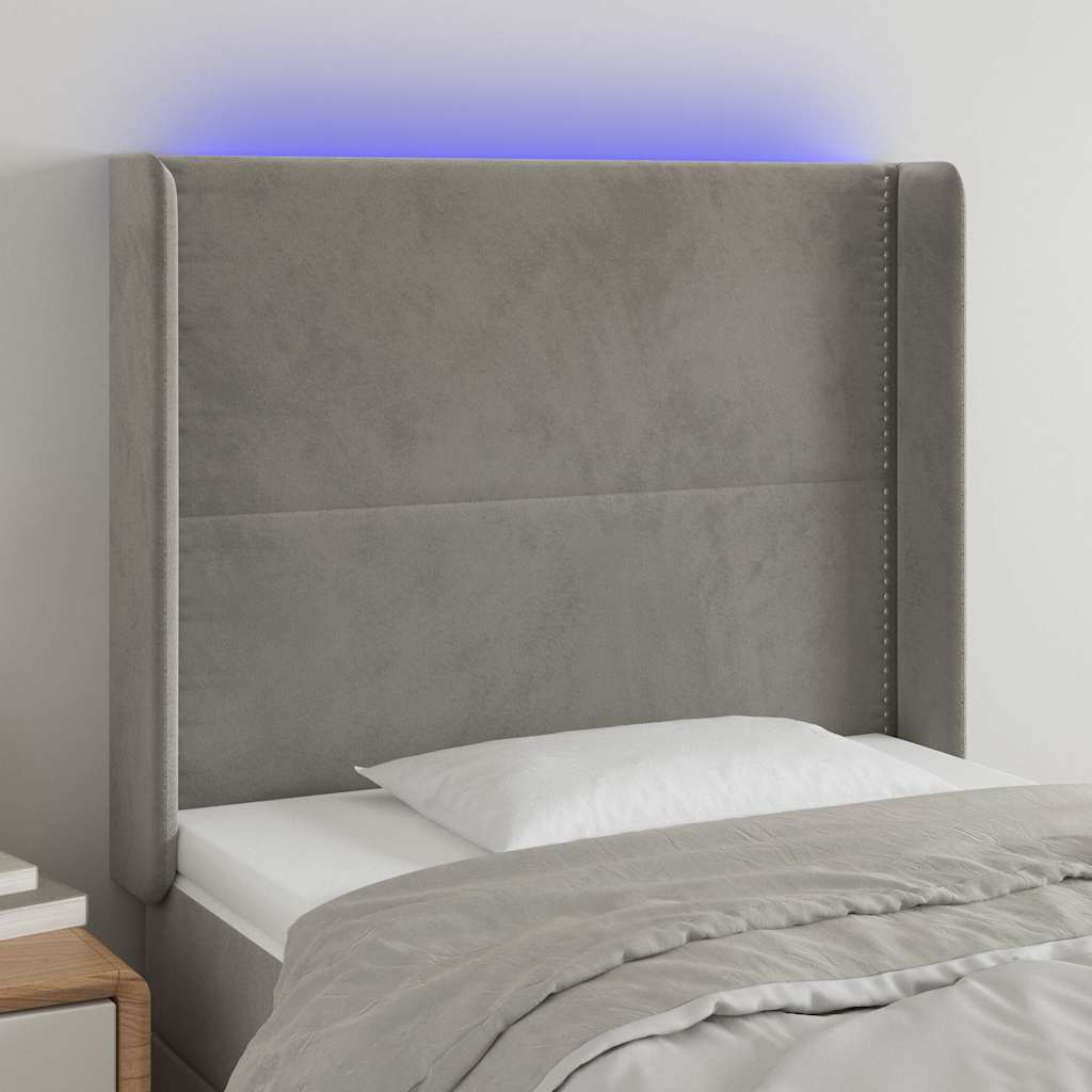 Κεφαλάρι Κρεβατιού LED Ανοιχτό Γκρι 93x16x118/128εκ. Βελούδινο - Pakobazaar