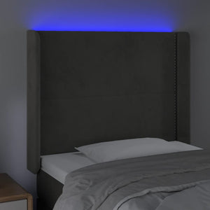 Κεφαλάρι Κρεβατιού LED Ανοιχτό Γκρι 103x16x118/128εκ. Βελούδινο