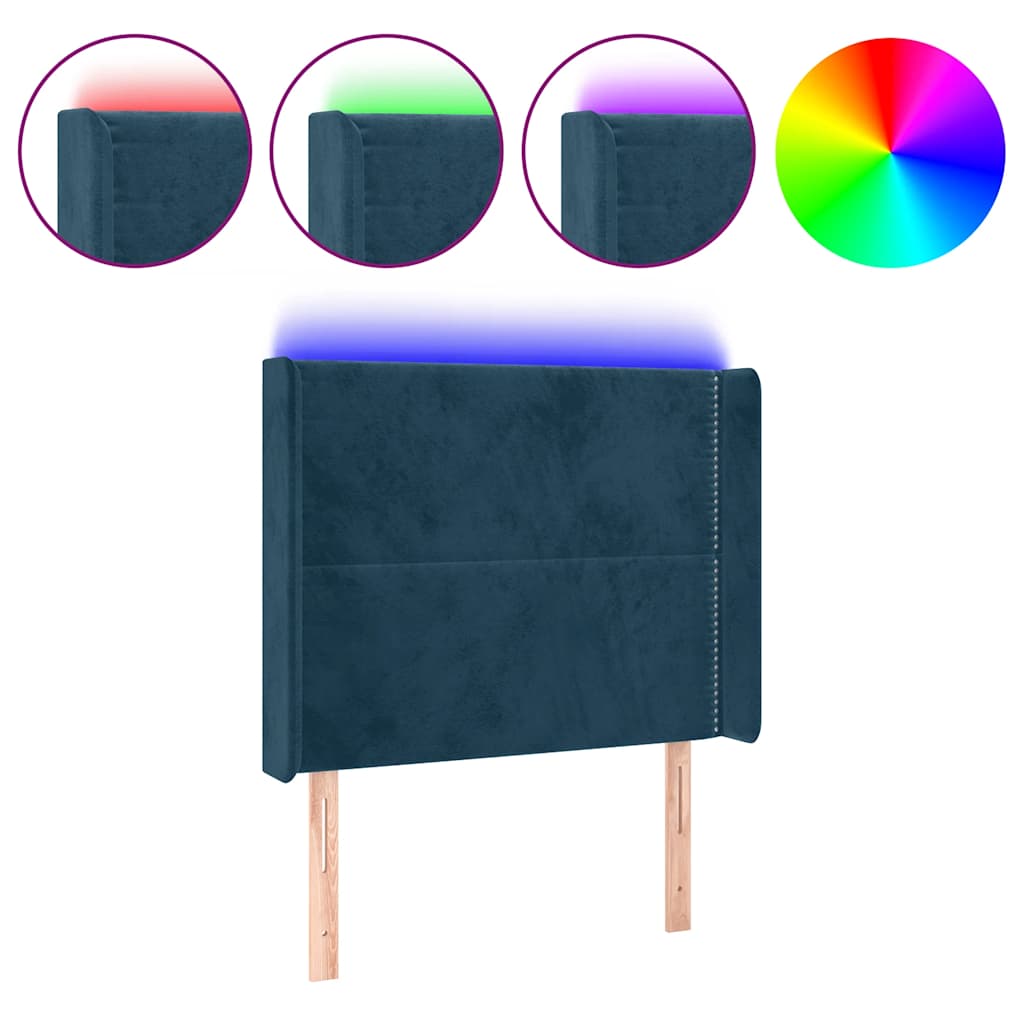 Κεφαλάρι Κρεβατιού LED Σκούρο Μπλε 103x16x118/128 εκ. Βελούδινο - Pakobazaar