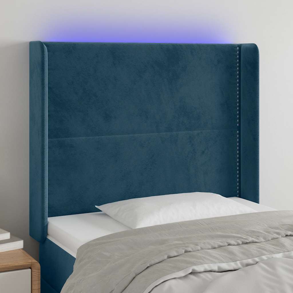 Κεφαλάρι Κρεβατιού LED Σκούρο Μπλε 103x16x118/128 εκ. Βελούδινο - Pakobazaar