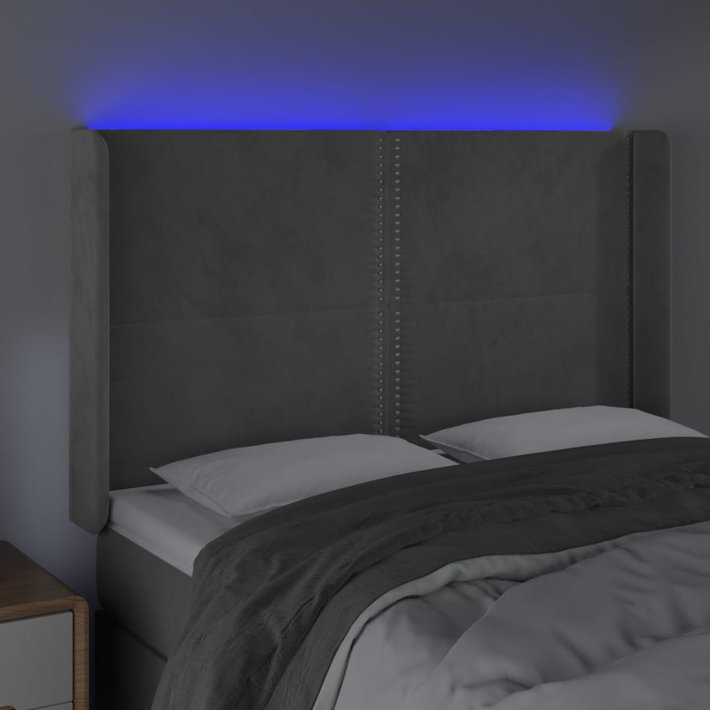 Κεφαλάρι Κρεβατιού LED Ανοιχτό Γκρι 147x16x118/128εκ. Βελούδινο