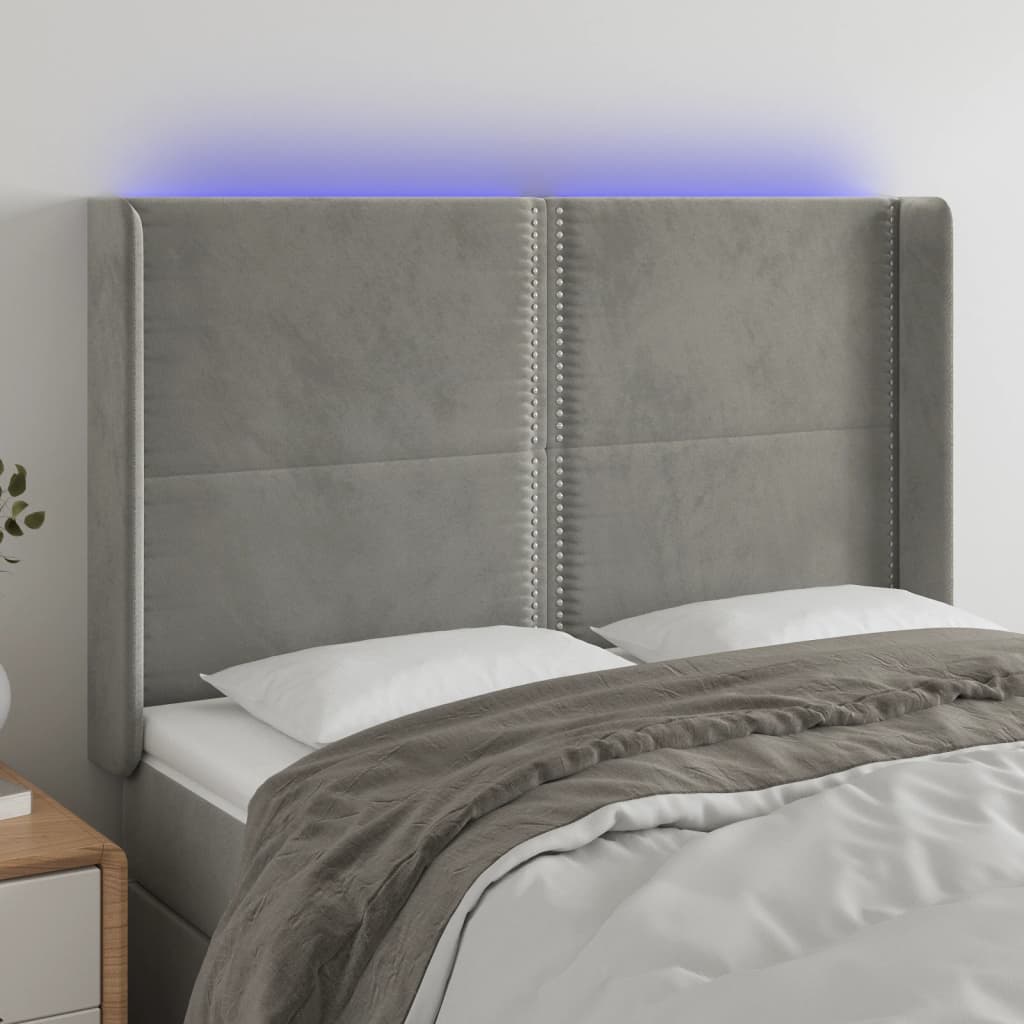 Κεφαλάρι Κρεβατιού LED Ανοιχτό Γκρι 147x16x118/128εκ. Βελούδινο