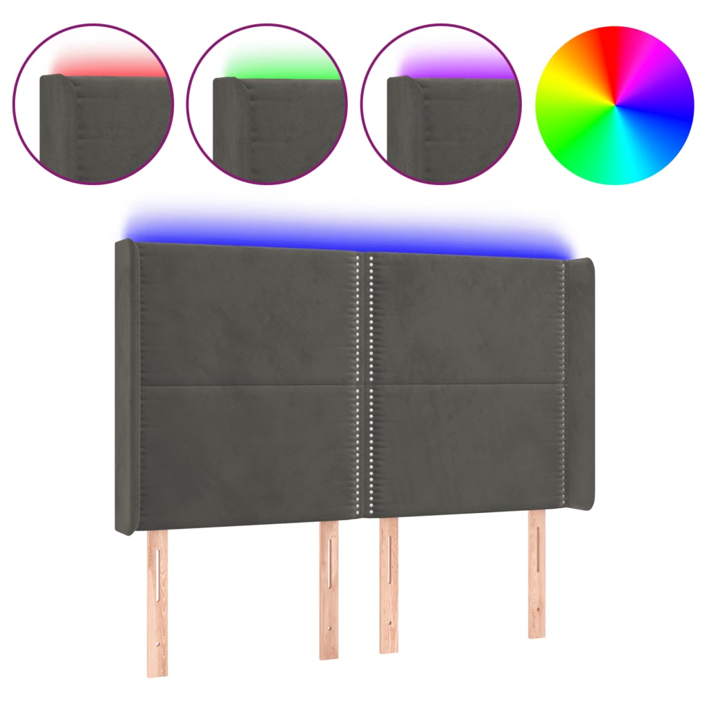 Κεφαλάρι Κρεβατιού LED Σκούρο Γκρι 147x16x118/128εκ. Βελούδινο
