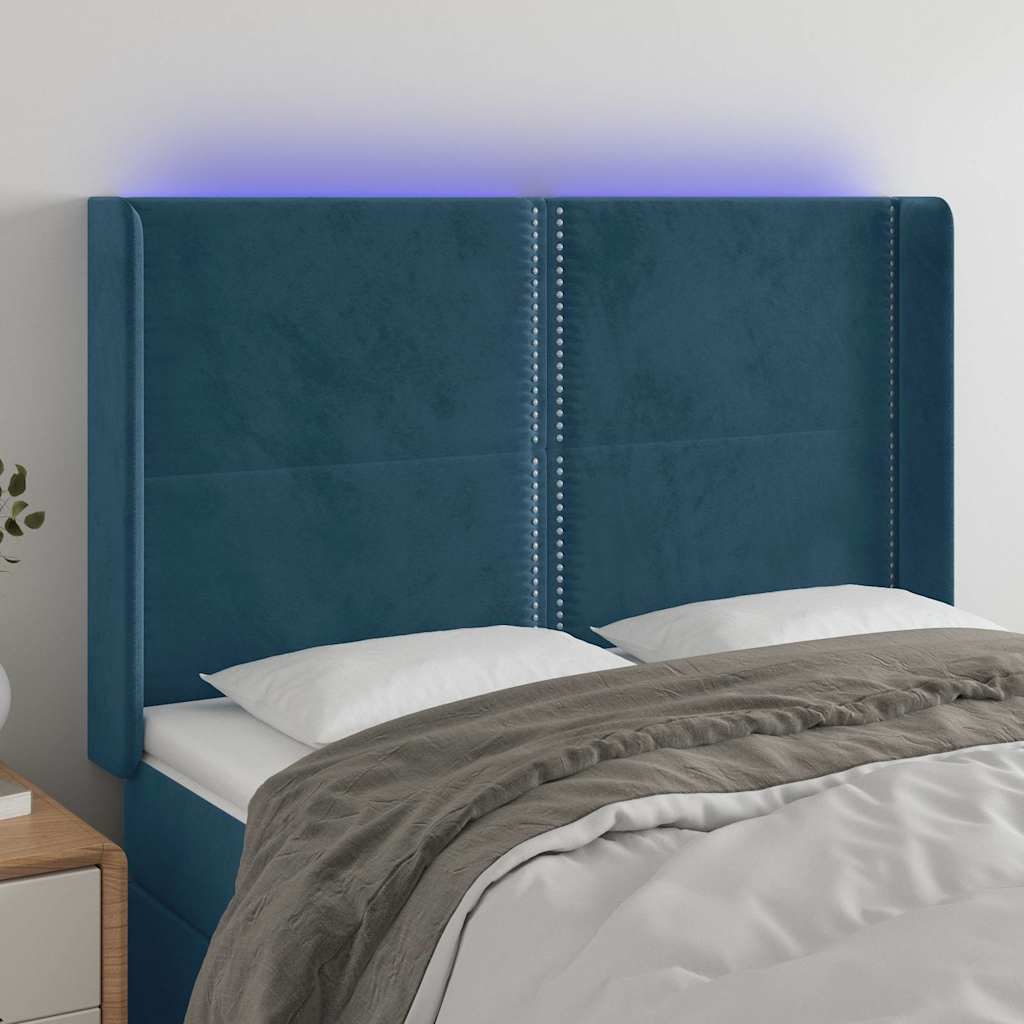 Κεφαλάρι Κρεβατιού LED Σκούρο Μπλε 147x16x118/128 εκ. Βελούδινο