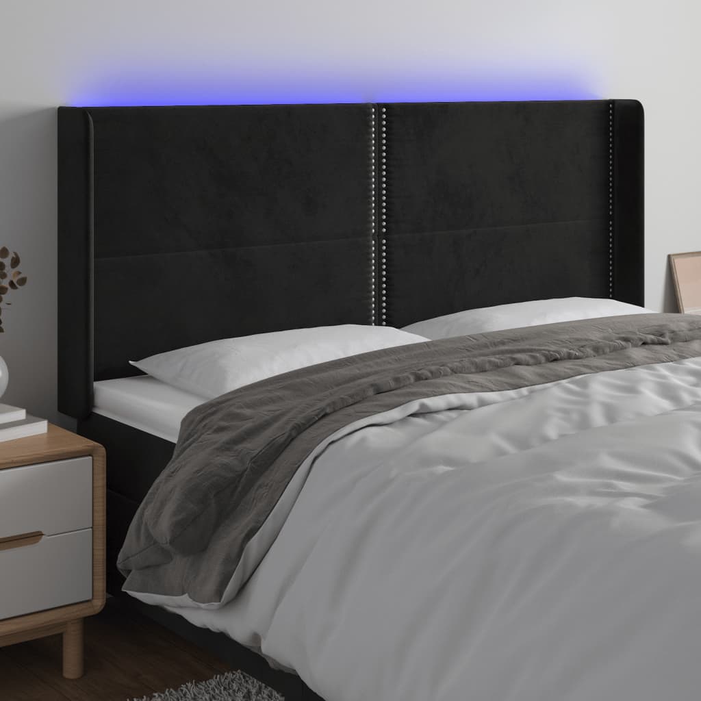 Κεφαλάρι Κρεβατιού LED Μαύρο 163x16x118/128 εκ. Βελούδινο