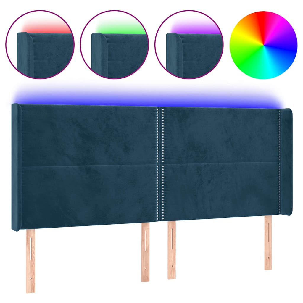 Κεφαλάρι Κρεβατιού LED Σκούρο Μπλε 163x16x118/128 εκ. Βελούδινο - Pakobazaar