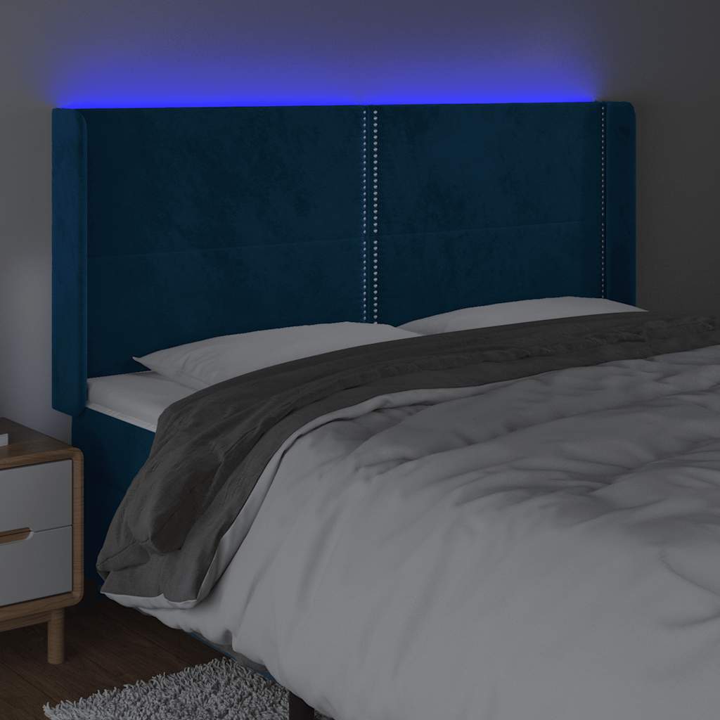 Κεφαλάρι Κρεβατιού LED Σκούρο Μπλε 163x16x118/128 εκ. Βελούδινο - Pakobazaar