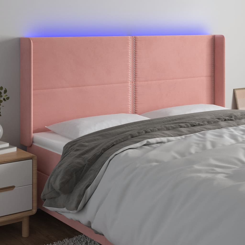 Κεφαλάρι Κρεβατιού LED Ροζ 163x16x118/128 εκ. Βελούδινο