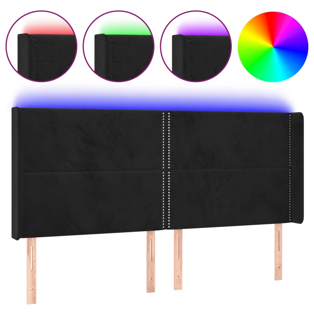 Κεφαλάρι Κρεβατιού LED Μαύρο 183x16x118/128 εκ. Βελούδινο