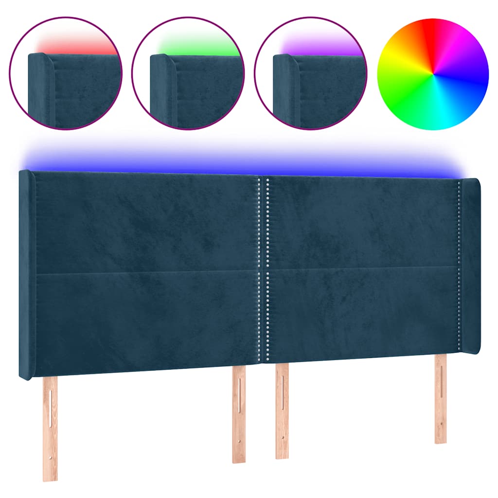 Κεφαλάρι Κρεβατιού LED Σκούρο Μπλε 183x16x118/128 εκ. Βελούδινο