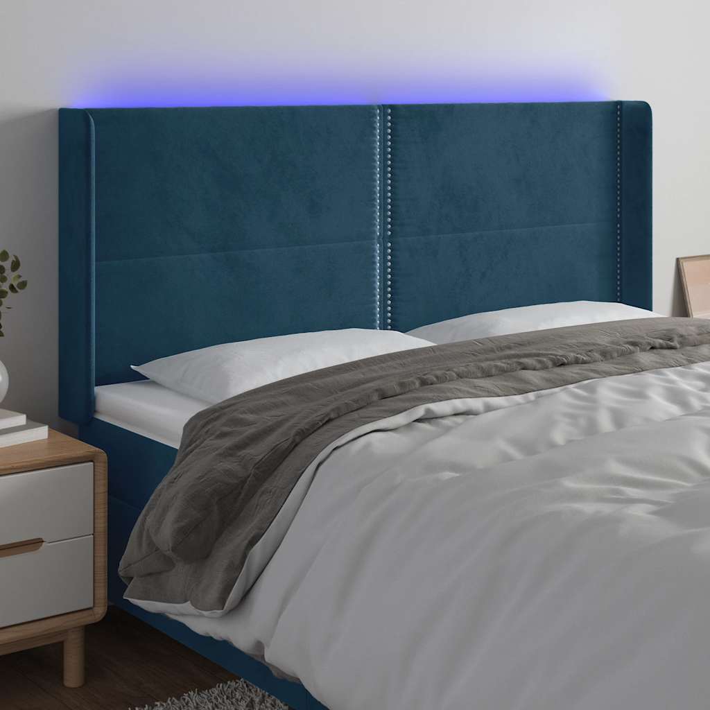 Κεφαλάρι Κρεβατιού LED Σκούρο Μπλε 183x16x118/128 εκ. Βελούδινο
