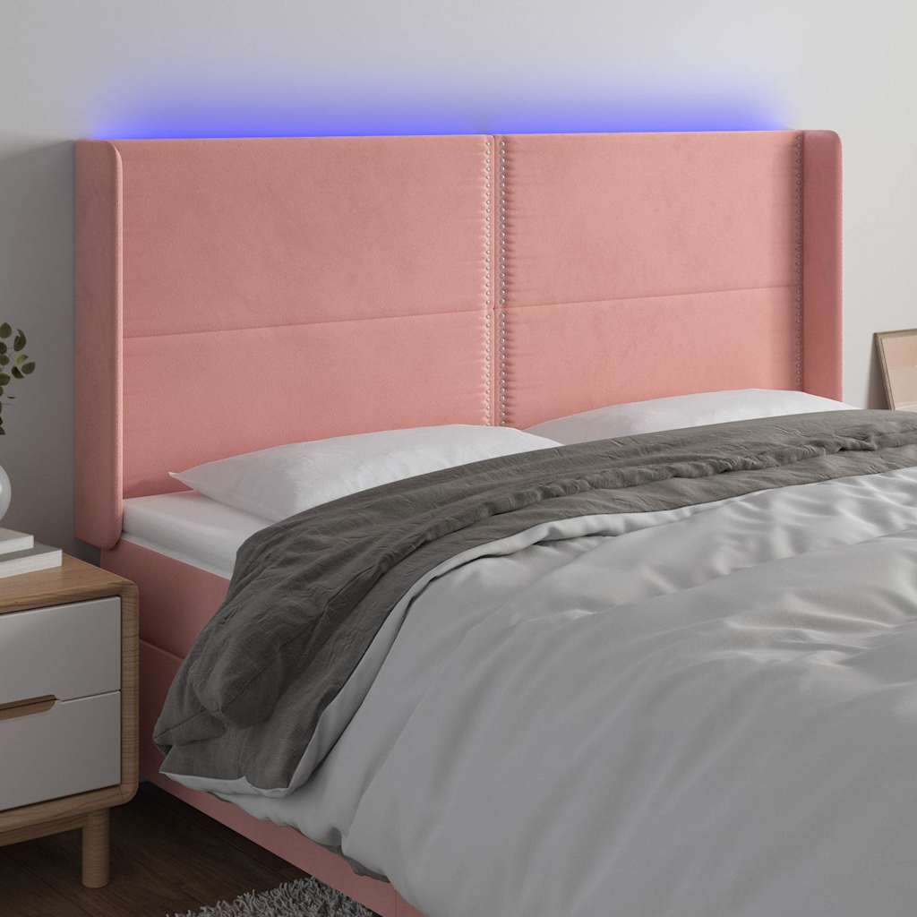 Κεφαλάρι Κρεβατιού LED Ροζ 183x16x118/128 εκ. Βελούδινο - Pakobazaar
