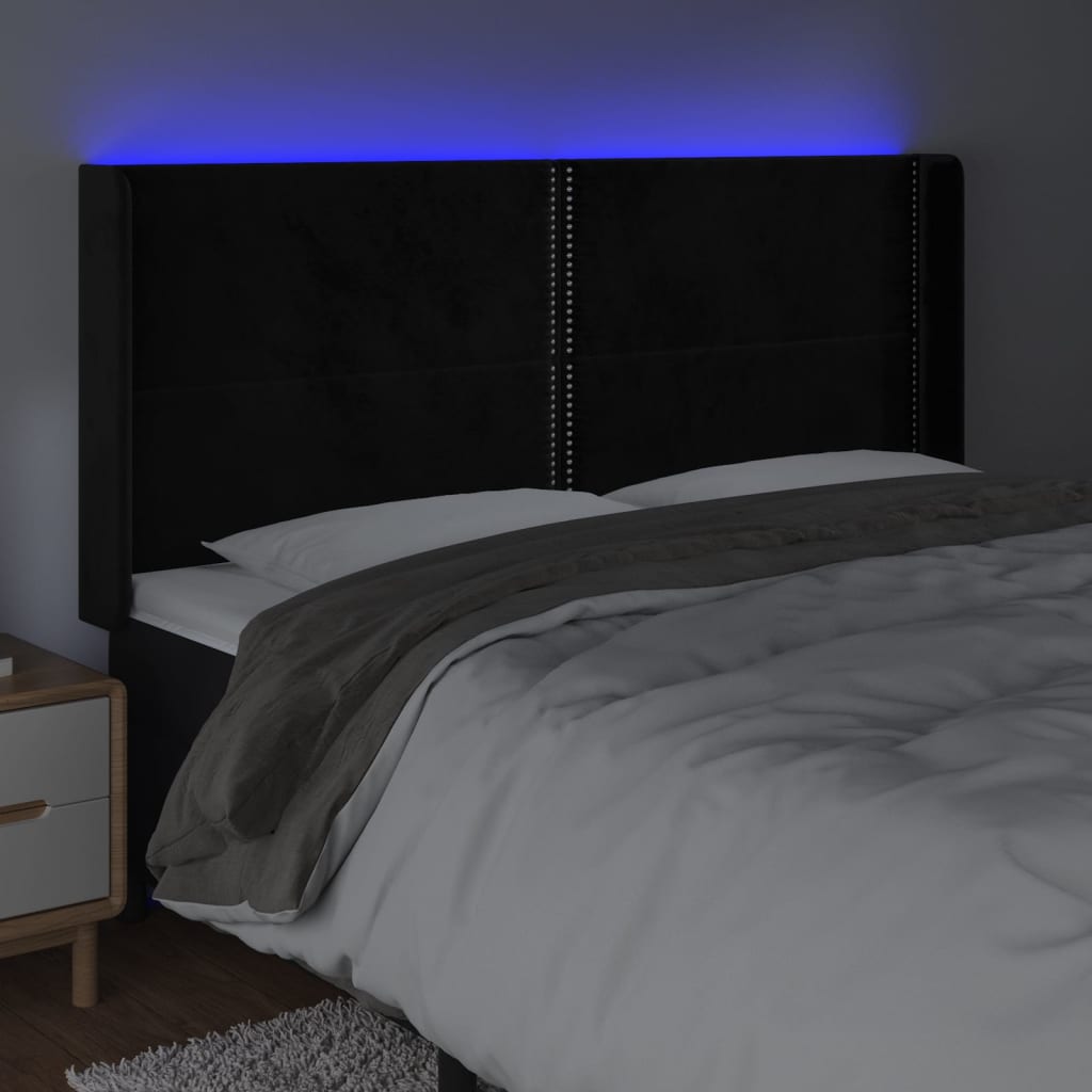 Κεφαλάρι Κρεβατιού LED Μαύρο 203x16x118/128 εκ. Βελούδινο - Pakobazaar