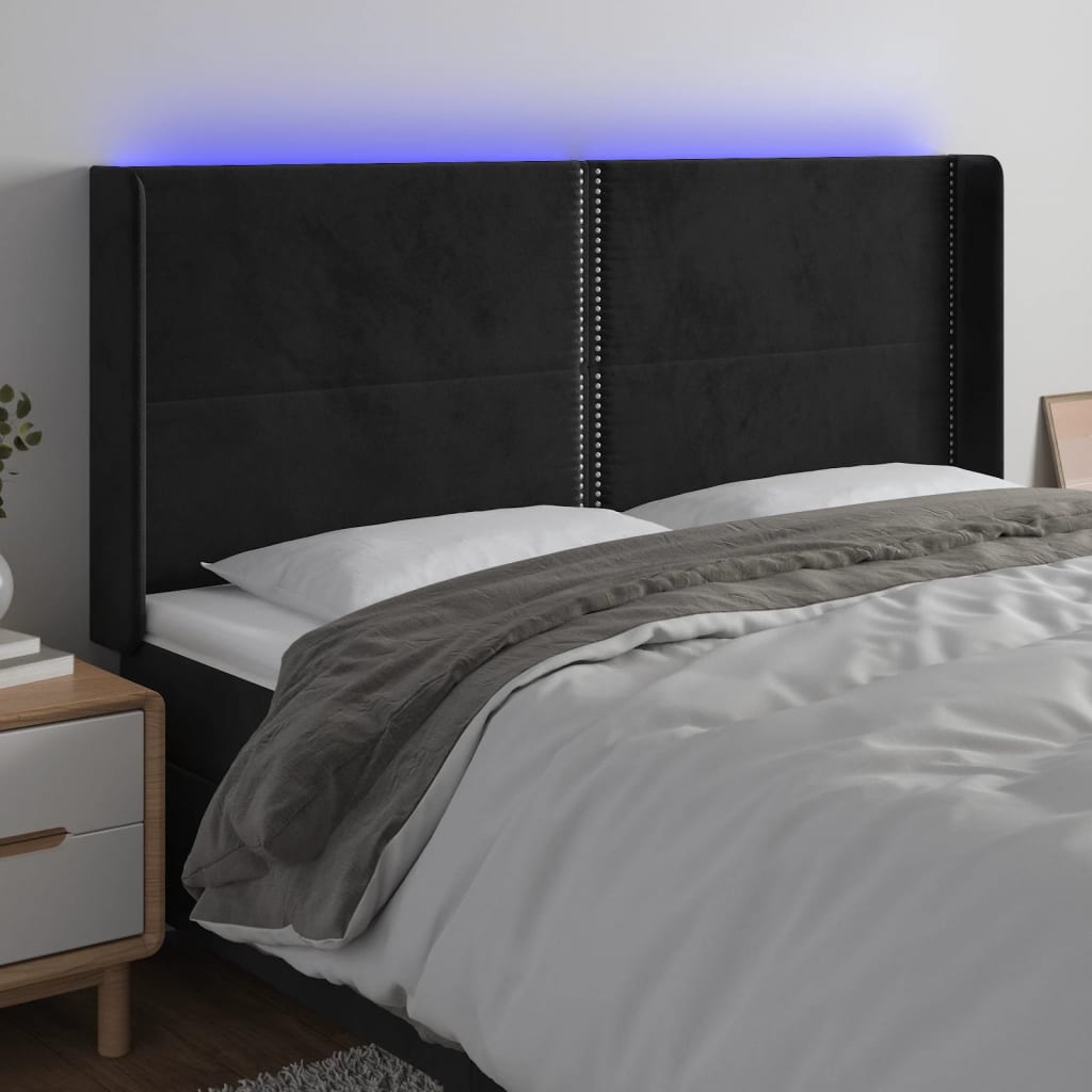 Κεφαλάρι Κρεβατιού LED Μαύρο 203x16x118/128 εκ. Βελούδινο - Pakobazaar